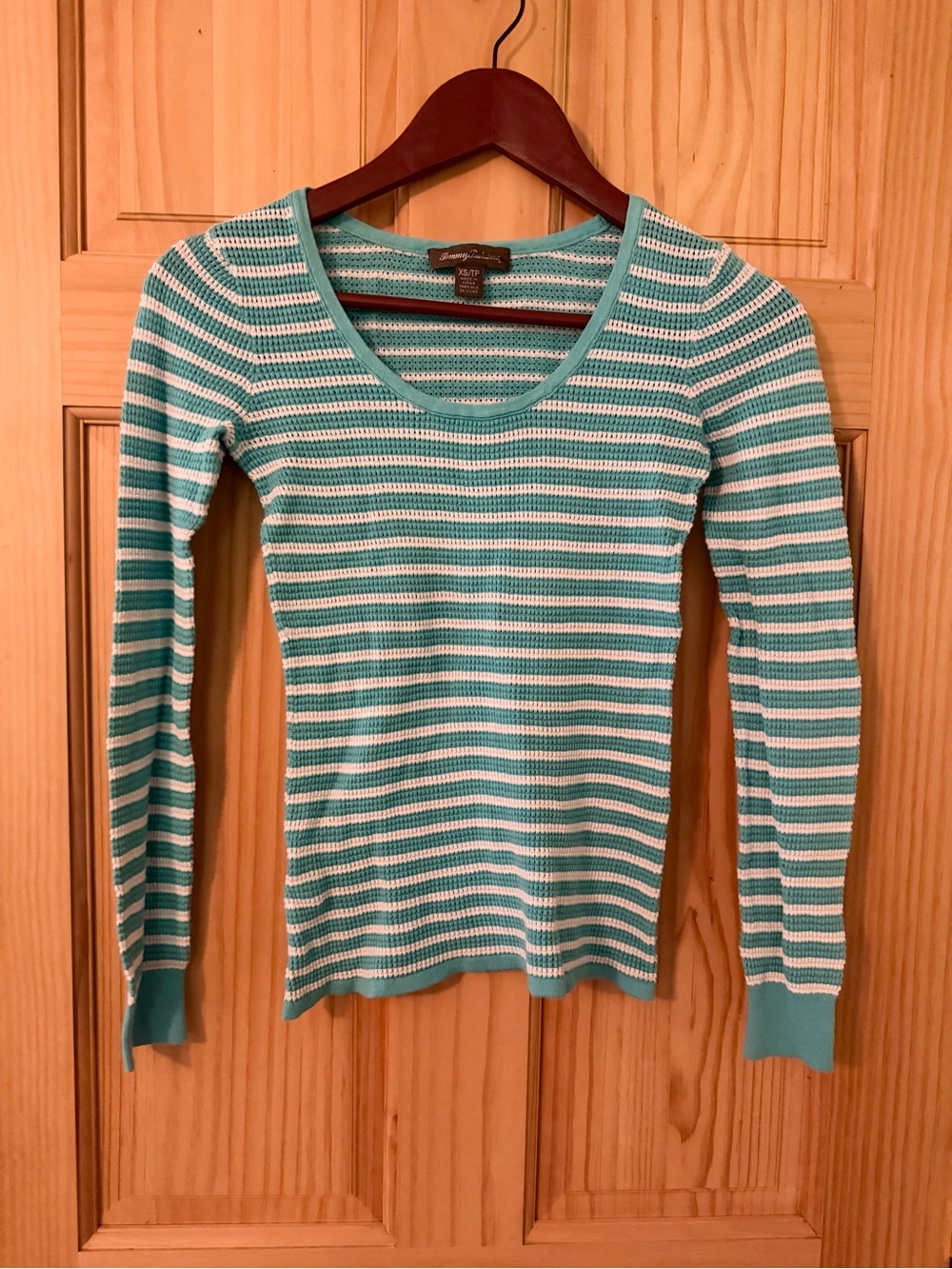 Tommy Bahama Blue and White Striped Open-Knit Top